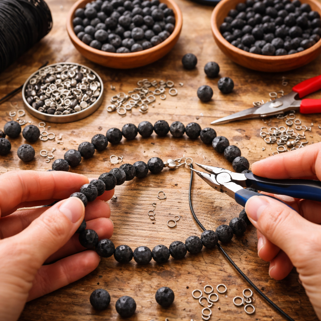 collier perle de lave fabrication 